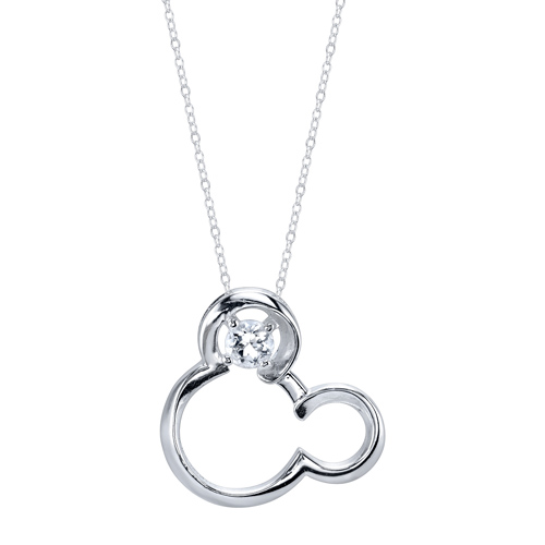 Sterling Silver White Sapphire Mickey Mouse Pendant on 18in Box Chain