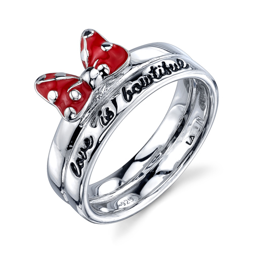 Sterling Silver Red Enamel Love Is Bowtifull ring
