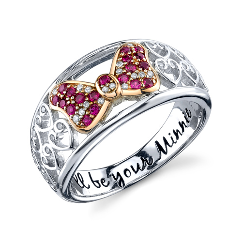 Pink Gold, Silver, Diamond & Ruby I'll be your Minnie Mouse Ring