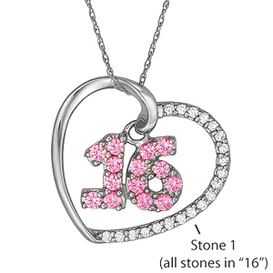 14kt White Gold Sweet 16 Necklace with Genuine Stones