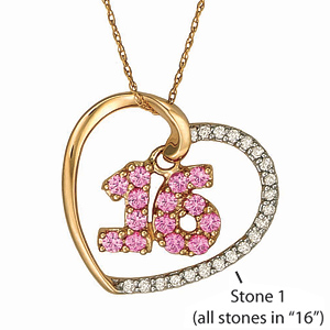 10kt Yellow Gold Sweet 16 Necklace with Simulated Stones