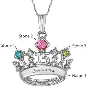 Sterling Silver Tiara 2 Pendant Simulated Stones