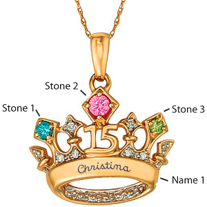 Gold-plated Sterling Silver Tiara 2 Necklace with Genuine Stones