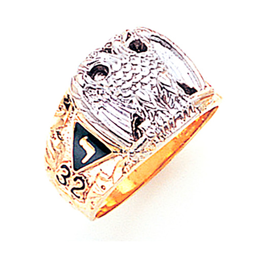 14kt Two-tone Gold Scottish Rite Eagle Ring with 32nd Degree