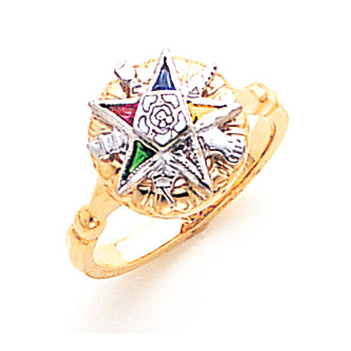 Eastern Star Enamel Ring with Round Top 10k Yellow Gold