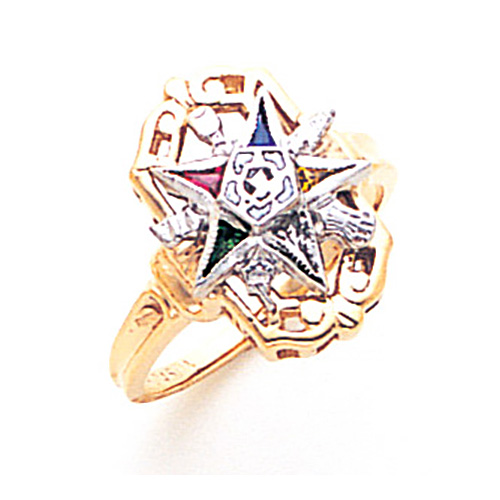 Eastern Star Enamel Ring with Wide Frame 10k Yellow Gold