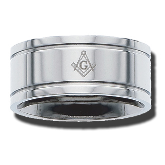 Stainless Steel 10mm Masonic Ring with Grooves