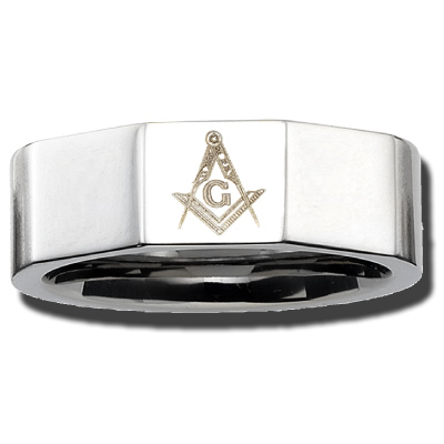 Stainless Steel 8mm Masonic Ring with Flat Top