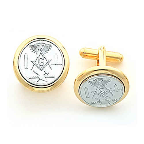 Two Tone Gold-Plated Brass Masonic Cufflinks