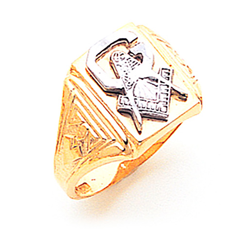 14k Two-tone Gold Rectangle Signet Masonic Ring with Oversize G