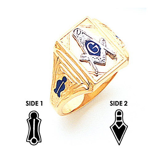 14k Yellow Gold Rectangular Masonic Ring with Slender Emblem
