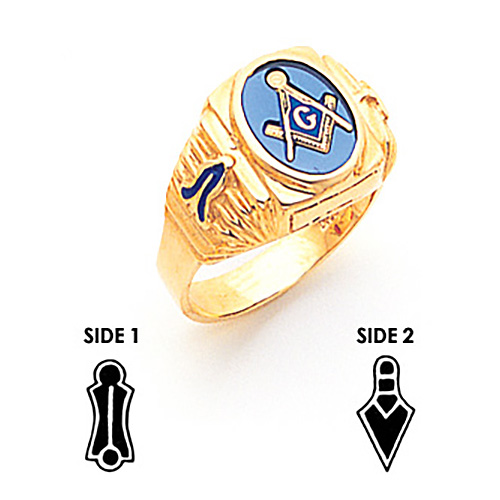 14k Yellow Gold Oval Masonic Ring with Rippled Sides