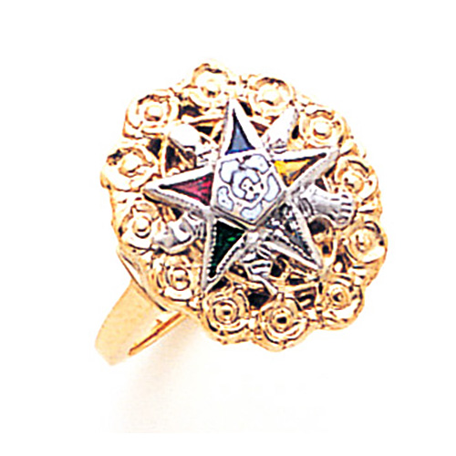 Eastern Star Ring with Oval Top and Beaded Texture 10k Yellow Gold