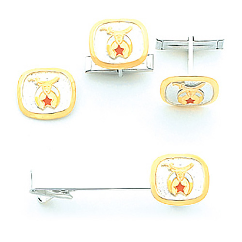 Shriners Cufflinks and Tie Tac Set - Sterling Silver