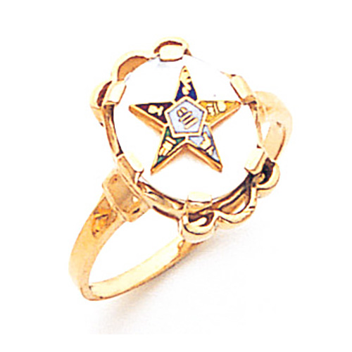 Eastern Star Mother of Pearl Ring 14k Yellow Gold