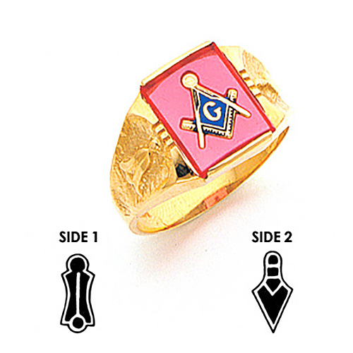 10k Yellow Gold Rectangular Masonic Ring with Scooped Sides