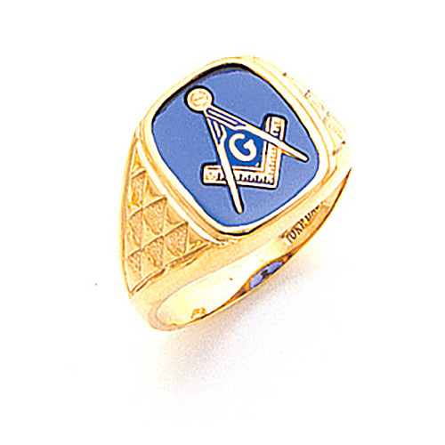 14k Yellow Gold Masonic Ring with Hatched Texture