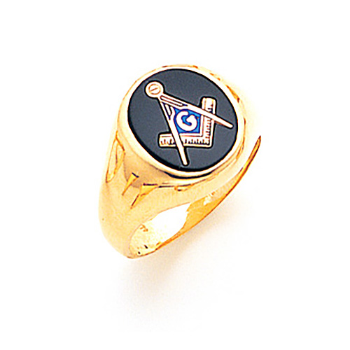 Masonic Ring with Oval Stone and Open Back 14k Yellow Gold