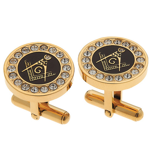 14kt Gold-plated Masonic Cufflinks with Cubic Zirconias