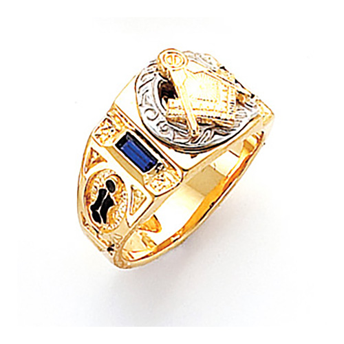 Vermeil Two Tone Masonic Ring with Simulated Sapphires