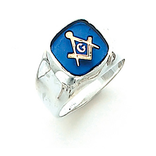 Sterling Silver Oblong Masonic Ring with Smooth Wide Sides