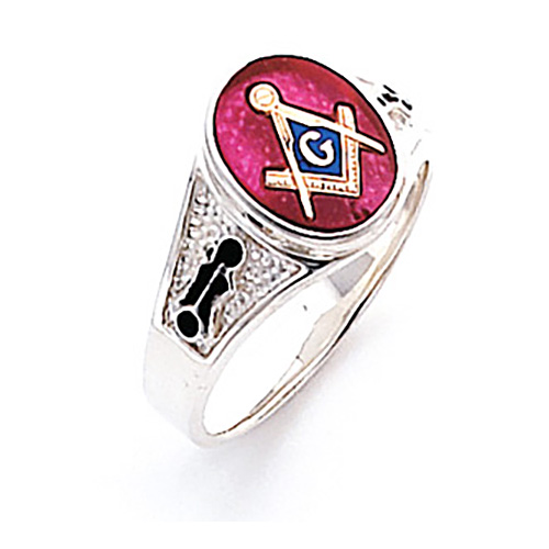 Sterling Silver Oval Masonic Ring with Tapered Pebble Grain Sides