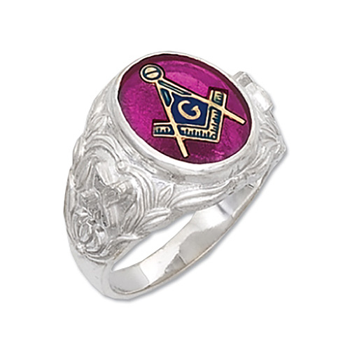 Sterling Silver Masonic Oval Stone Ring with Wreath Design