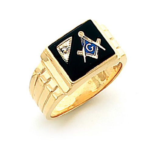 Vermeil Rectangular Masonic Ring with Diamond Accent