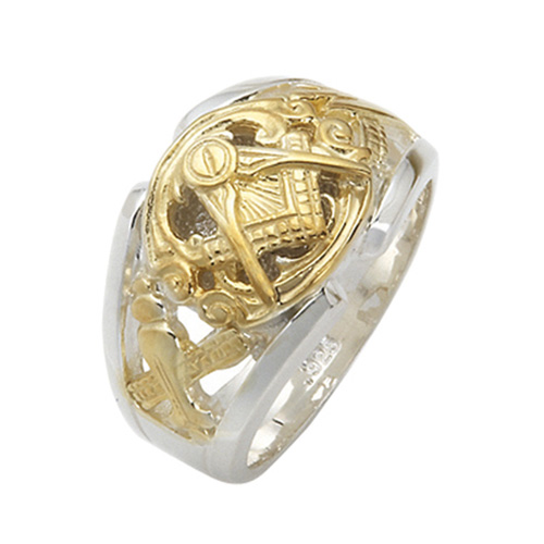 Sterling Silver and Gold Masonic Cut Out Ring