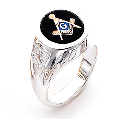Sterling Silver Round Blue Lodge Ring