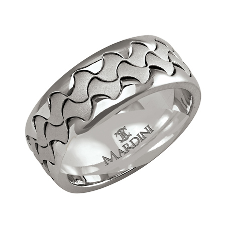 14kt White Gold 9mm Wedding Band with Waves