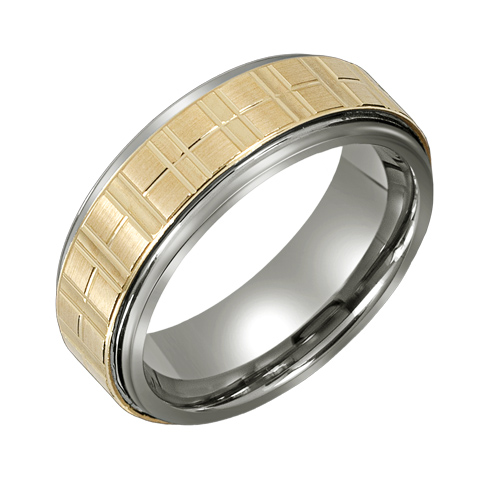 8mm Titanium Wedding Band with 10kt Gold Grid Overlay