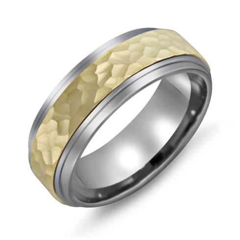 8mm Titanium Wedding Band with 10kt Gold Hammered Inlay