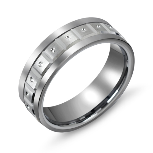 Titanium 7mm Wedding Band 10kt White Gold Overlay and Dimpled Squares