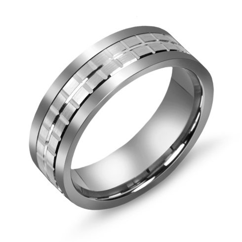 7mm Titanium Wedding Band with 10kt White Gold Squares Overlay