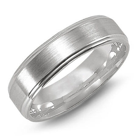 14kt White Gold 6mm Satin Wedding Band with Rounded Edges