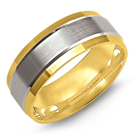 14kt Two-tone Gold 8mm Satin Wedding Band