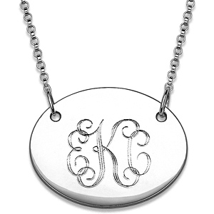Sterling Silver 7/8in Oval Monogram Necklace