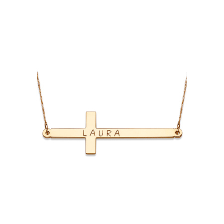10kt Yellow Gold Engravable Sideways Cross Necklace