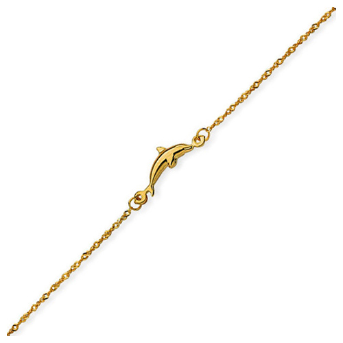 14kt Yellow Gold 9 to 10in Dolphin 3 Station Anklet Y41314310FM