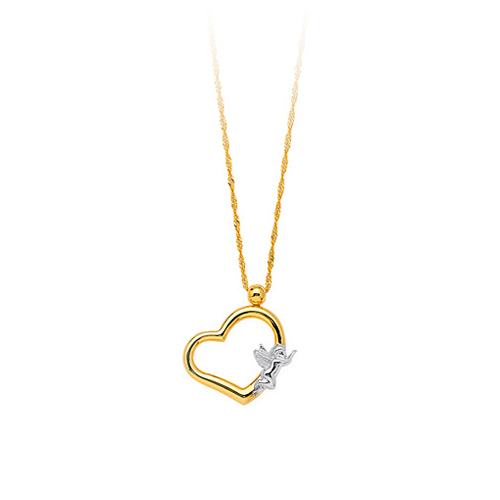 14kt Two-tone Gold Heart and Angel Necklace