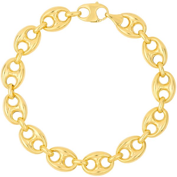 14k Yellow Gold 7.5in Puff Mariner Chain Bracelet 10mm Thick