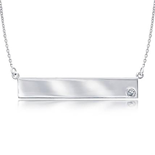 14kt White Gold Diamond Bar Nameplate 18in Necklace
