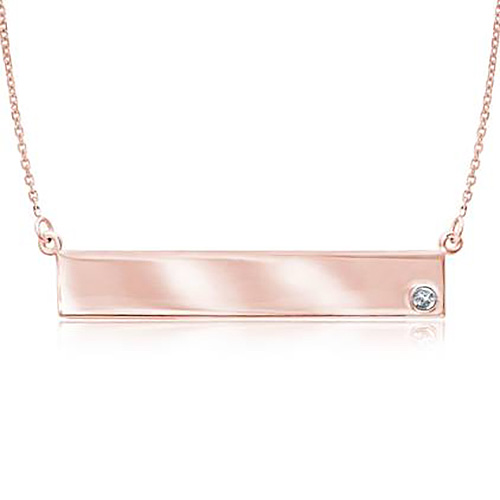 14kt Rose Gold Diamond Bar Nameplate 18in Necklace