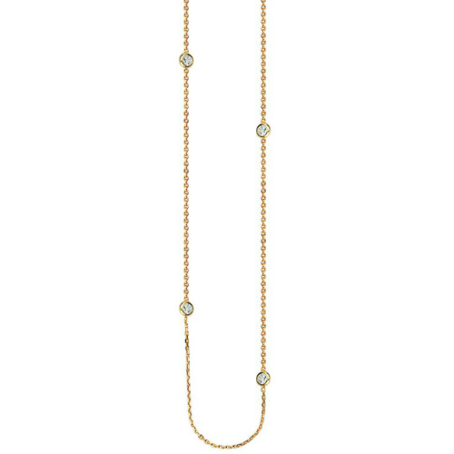 Gold-plated Sterling Silver Cubic Zirconia Station Long Necklace 36in