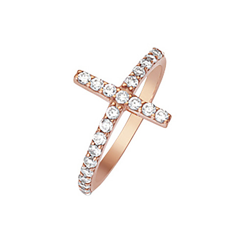 14kt Rose Gold Cubic Zirconia Sideways Cross Ring