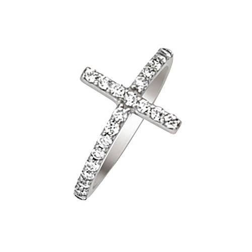 Sterling Silver Cubic Zirconia Sideways Cross Ring