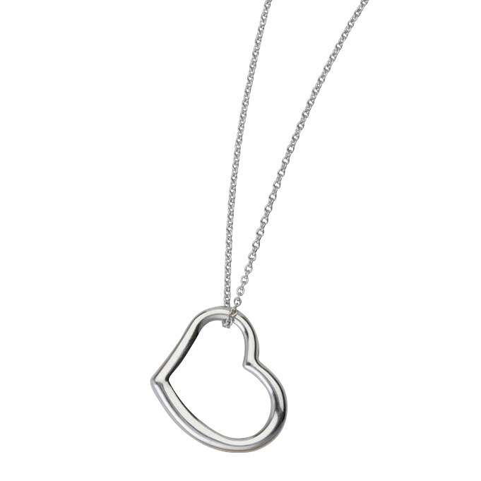 14kt White Gold 5/8in Sideways Open Heart Necklace
