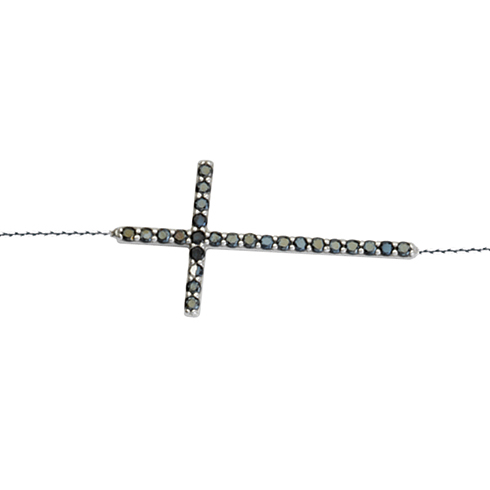 Sterling Silver Sideways Cross With Black Cord