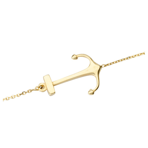 14kt Yellow Gold Sideways Anchor Charm Bracelet